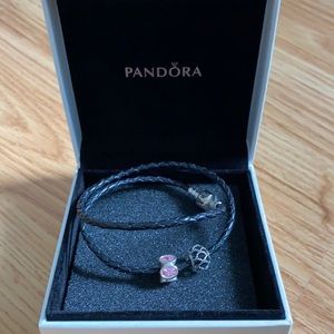 Pandora Double Black Leather Bracelet w/ charms